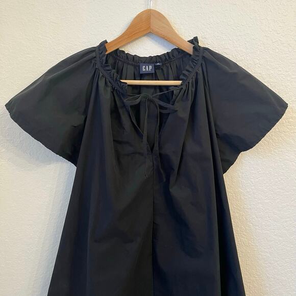 Gap Swing Mini Dress Size Medium Black Ruffle Casual - Picture 3 of 10